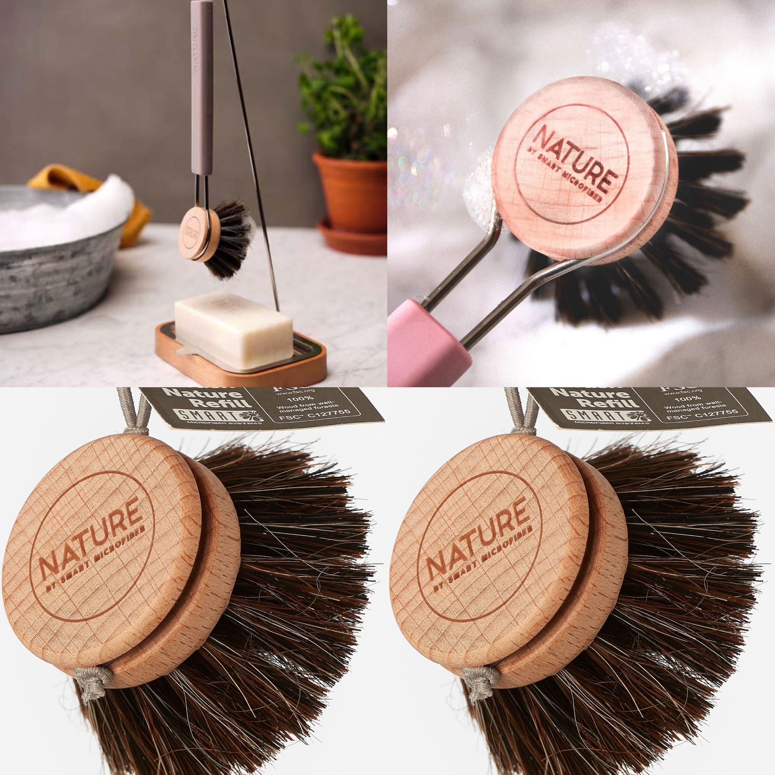 Smart Dish Brush 4 Piece Set (1 dish brush, 2 refills , 1 stand)