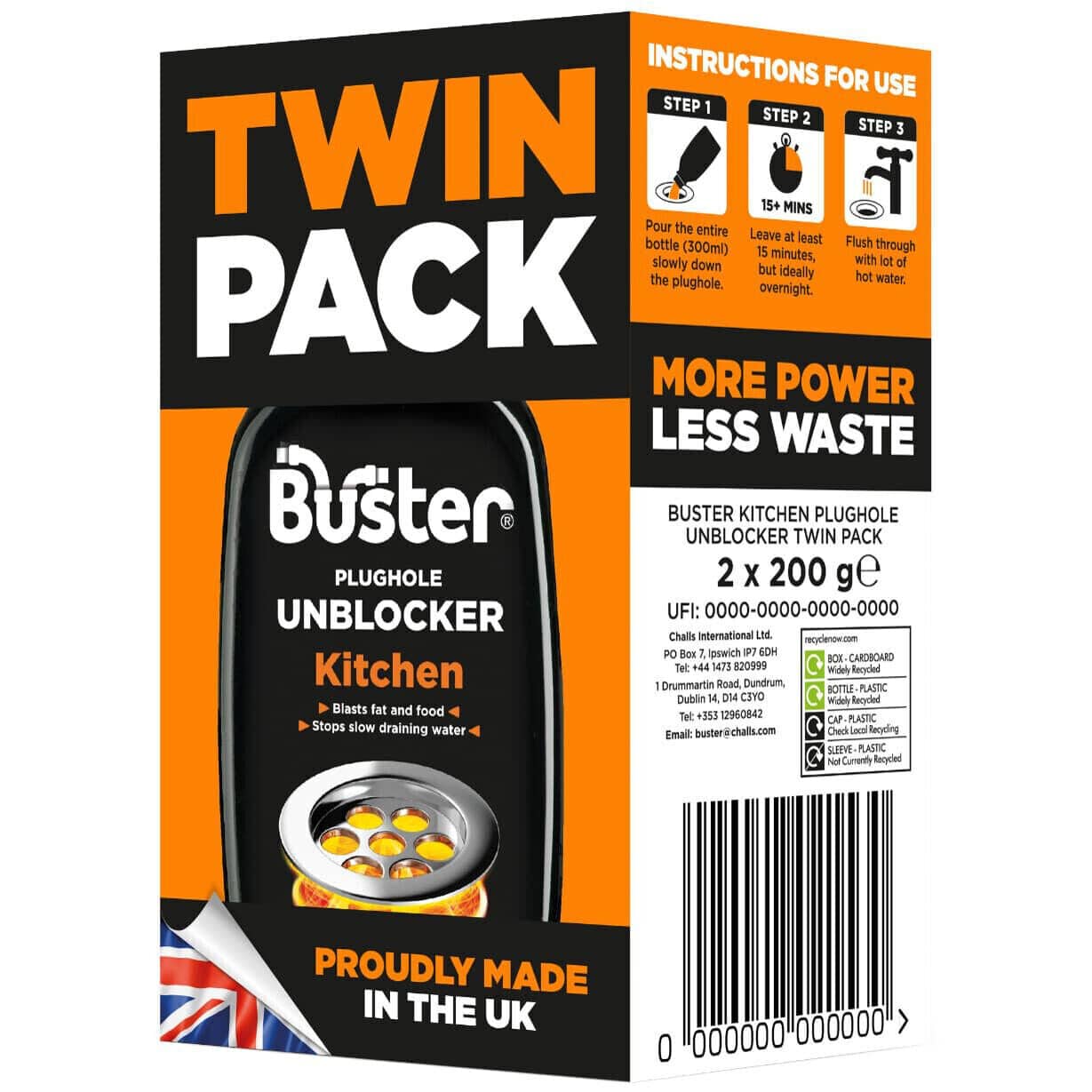 Buster Twin Pack Kitchen Plughole Unblocker 2 x 200g